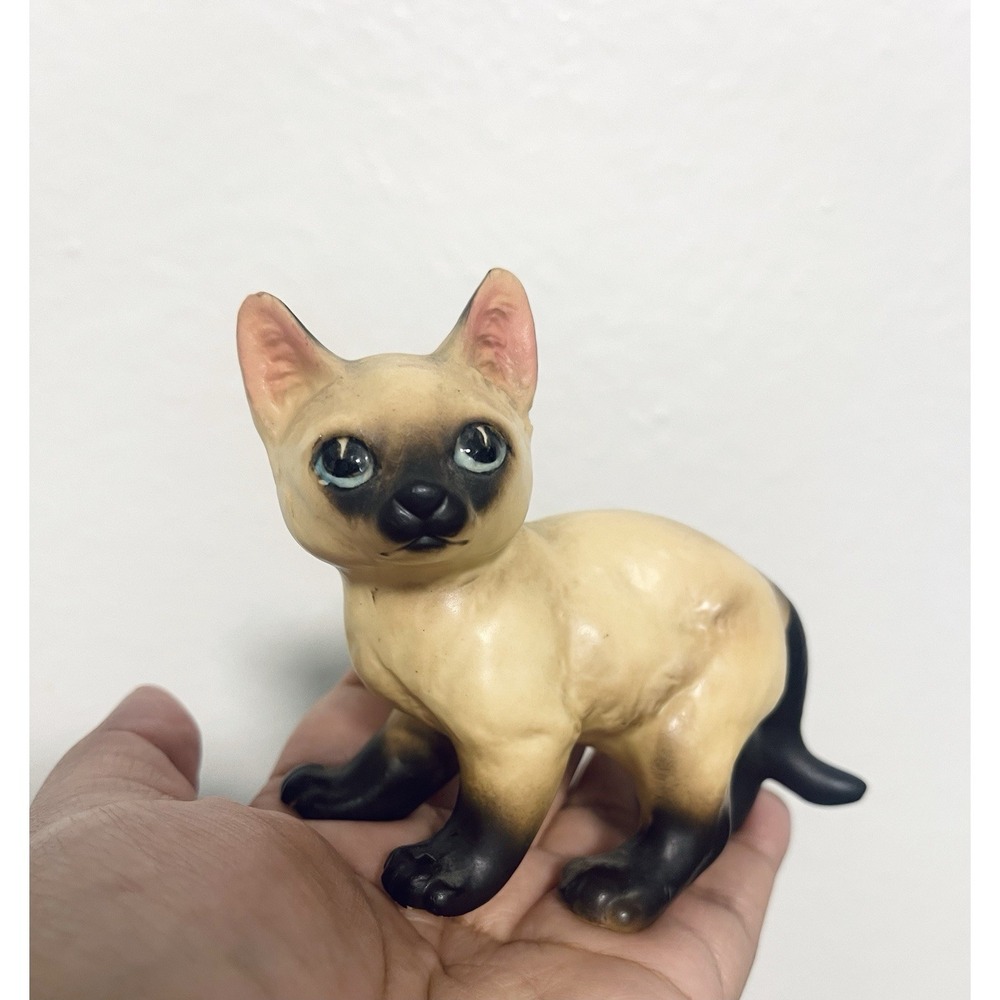 Vintage Siamese Cat Kitten Figurine Statue Matte Ceramic Japan